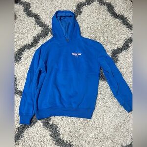 Royal Blue White Fox Hoodie with pink lettering- XS/S